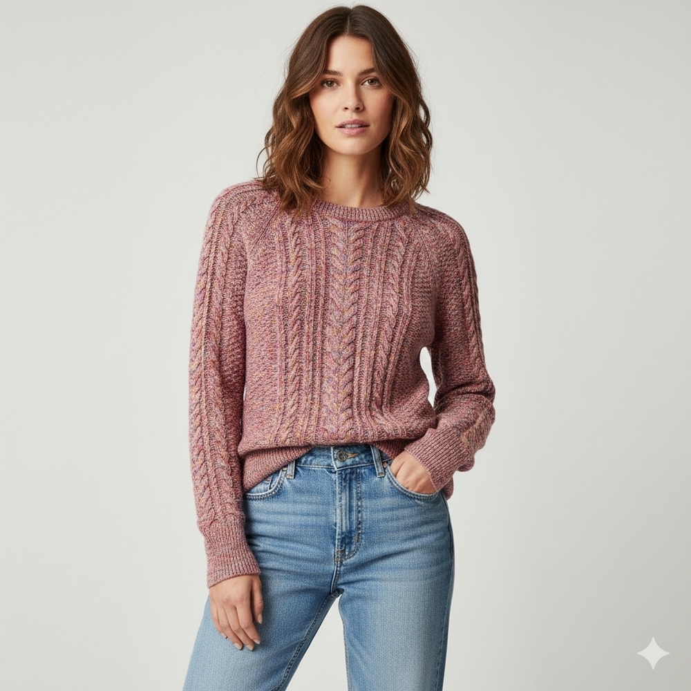 GAP Marled Cable Knit Crewneck Sweater Multi Rainbow M